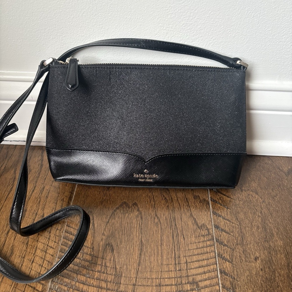 Kate Spade New York Black Glitter Crossbody Bag Zip Adjustable Strap
